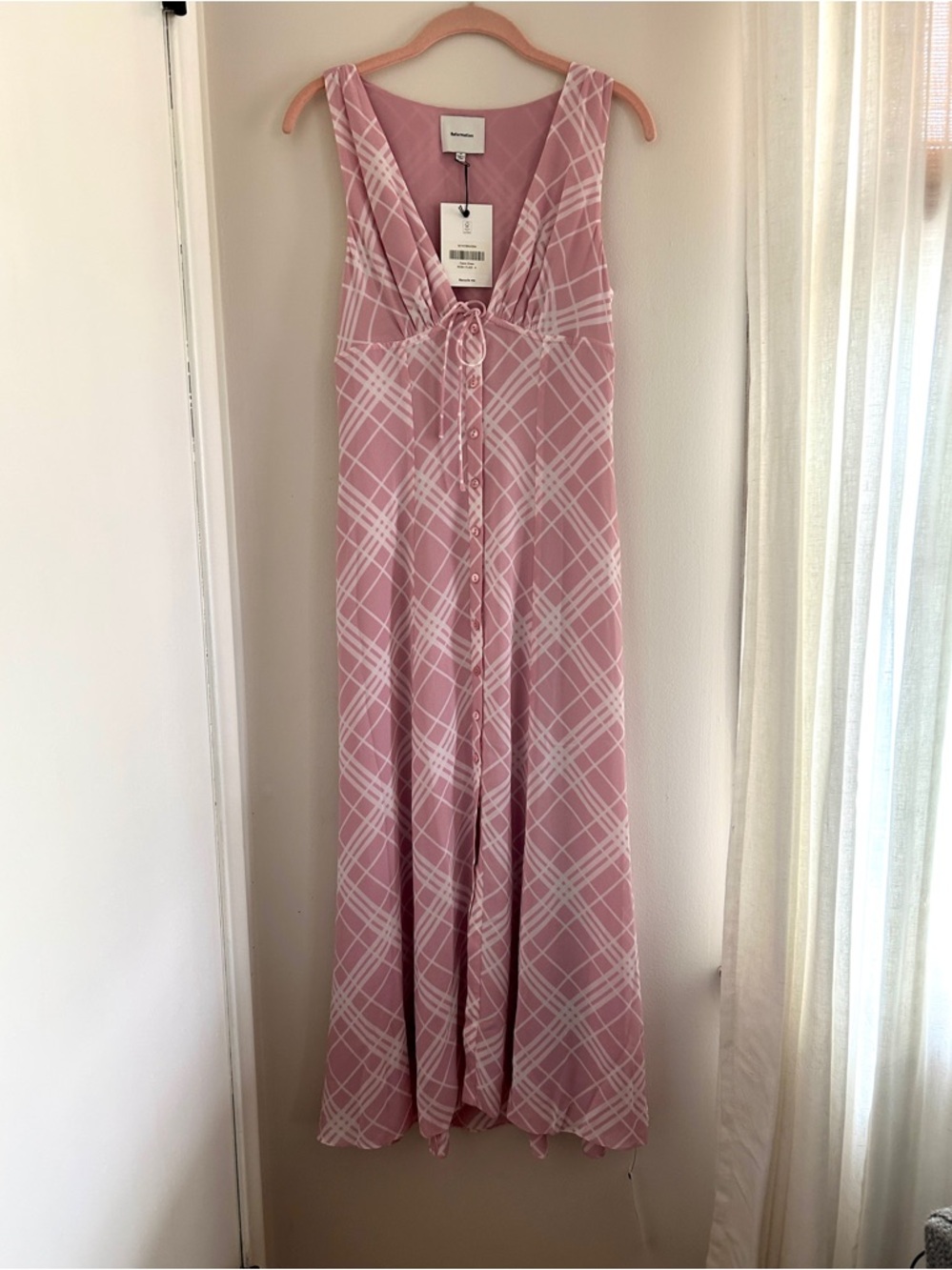 Reformation Ceara dress in Rosa Plaid - Picture 4 of 8
